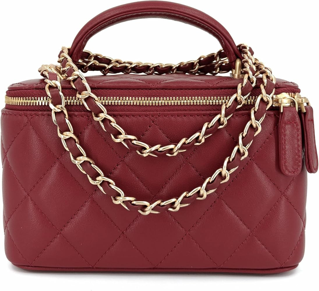 Small Genuine Leather Purse Quilted Crossbody Bag for Women, Mini Top-Handle Shoulder Handbag w/G... | Amazon (US)