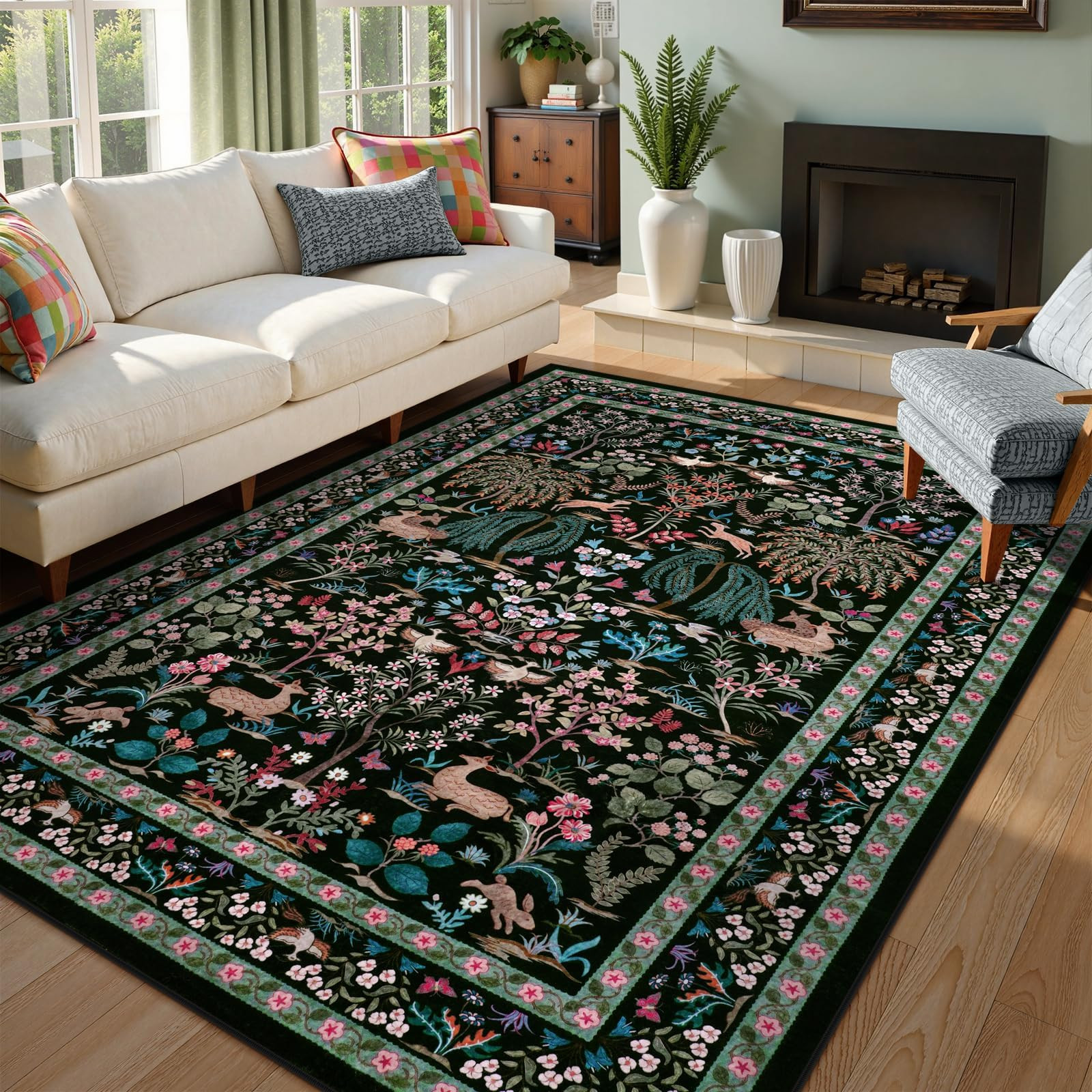 OJIA Black Rugs for Living Room 8x10 Washable Area Rugs for Bedroom, Boho Nature-Inspired Large C... | Amazon (US)