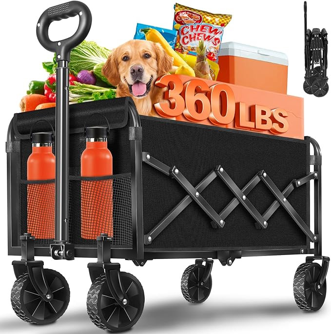 Wagons Carts Foldable, Collapsible Wagon, Foldable Wagon Cart with Wheels, Folding Wagons for Bea... | Amazon (US)