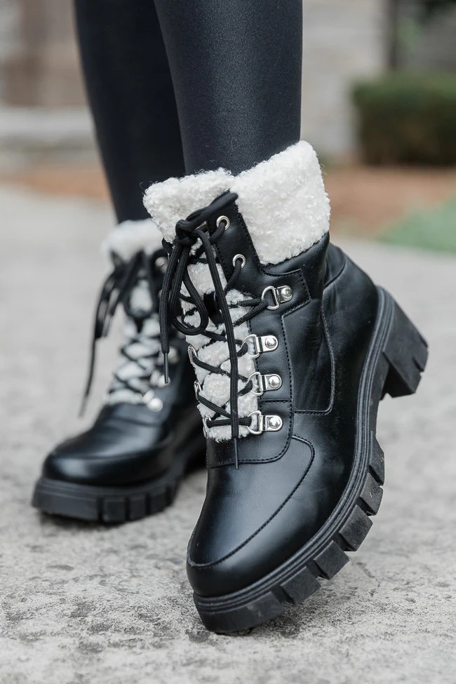 Lizzie Black Fur Detail Combat Boot FINAL SALE | Pink Lily