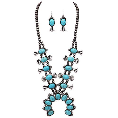 Rosemarie & Jubalee Women's Statement Western Howlite Squash Blossom Necklace Earrings Jewelry Set, 27"+3" Extension (Turquoise Blue) | Amazon (US)