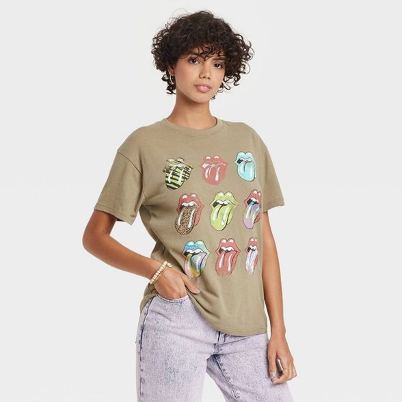 Women's The Rolling Stones Multi Logo Short Sleeve Graphic T-Shirt - Green | Target