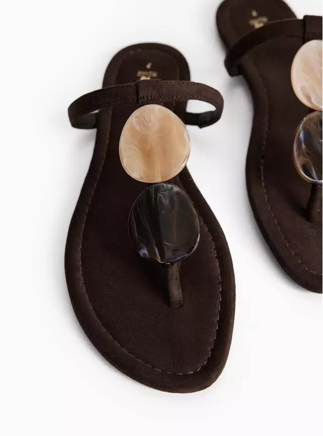 Brown Stone Toe Detail Strappy Sandals 8 | Tu Clothing