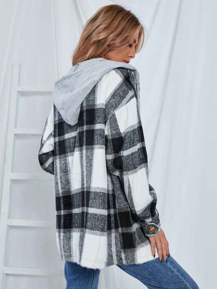 Plaid Print Hooded Coat | SHEIN