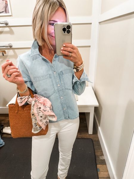 White jeans- I am a 24 or 25. I bought these in a 23!   Denim top in xs

Spring style, spring outfit, @madewell, #madewell

#LTKunder100 #LTKstyletip #LTKFind