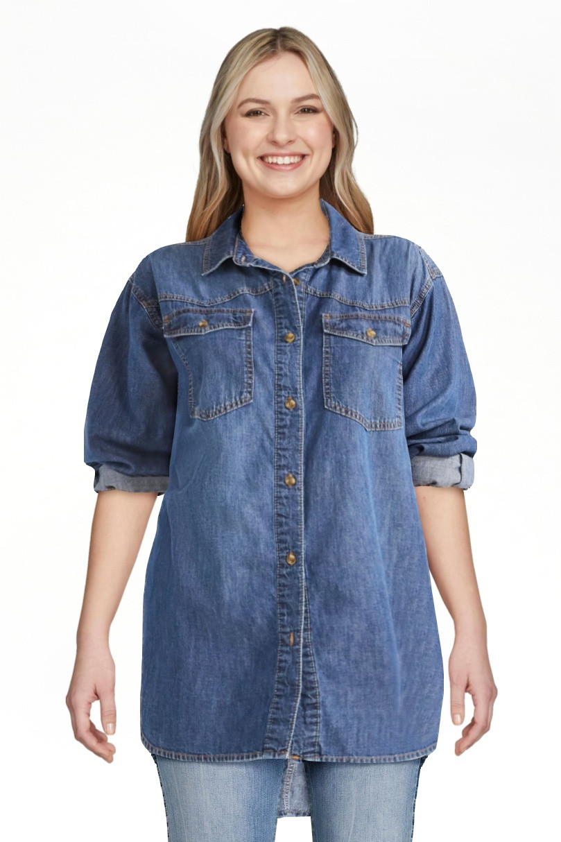 Sofia Jeans Women's and Women's Plus Sofia Oversized Boyfriend Shirt with Long Sleeves, Sizes XS-... | Walmart (US)