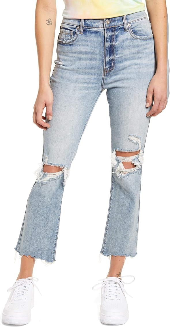DAZE Women's Shy Girl High Rise Crop Flare Denim Jeans with Frayed Hem | Amazon (US)