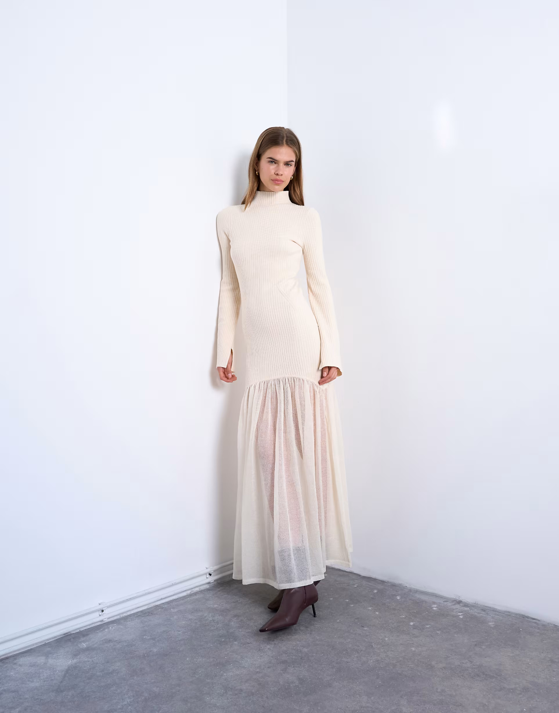 Topshop knitted full skirt dress in ivory | ASOS (Global)