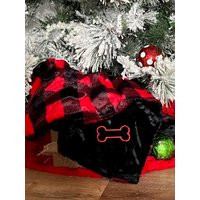 Personalized Pup Blanket, Luxe Cuddle Buffalo Scarlet & Black Plaid Paw Print Dog Personalized, Xmas Gift For Puppy | Etsy (US)
