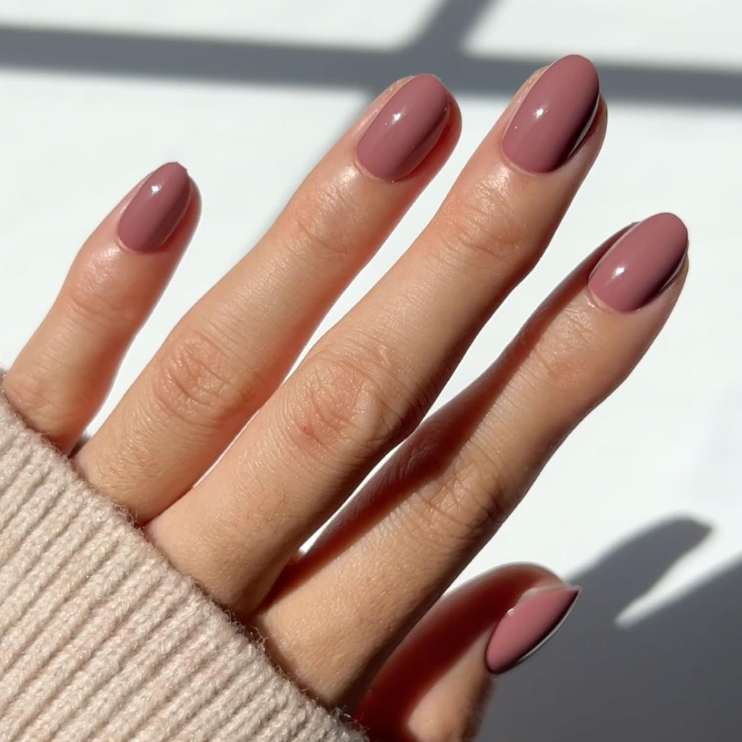 Glamnetic Press On Nails - Fall Mauve | Opaque Muted Blush Mauve Short Oval Fake Nails, Salon Qua... | Amazon (US)