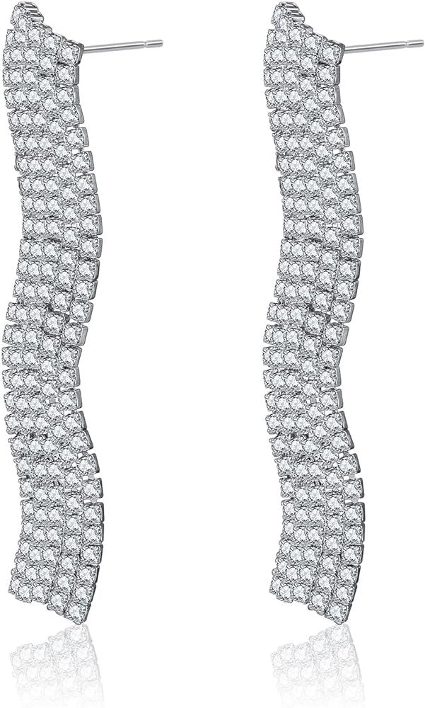 Rhinestone Crystal Drop Earrings for Women Bridal Chandelier Long Tassels Dangle Earrings for Wed... | Amazon (US)
