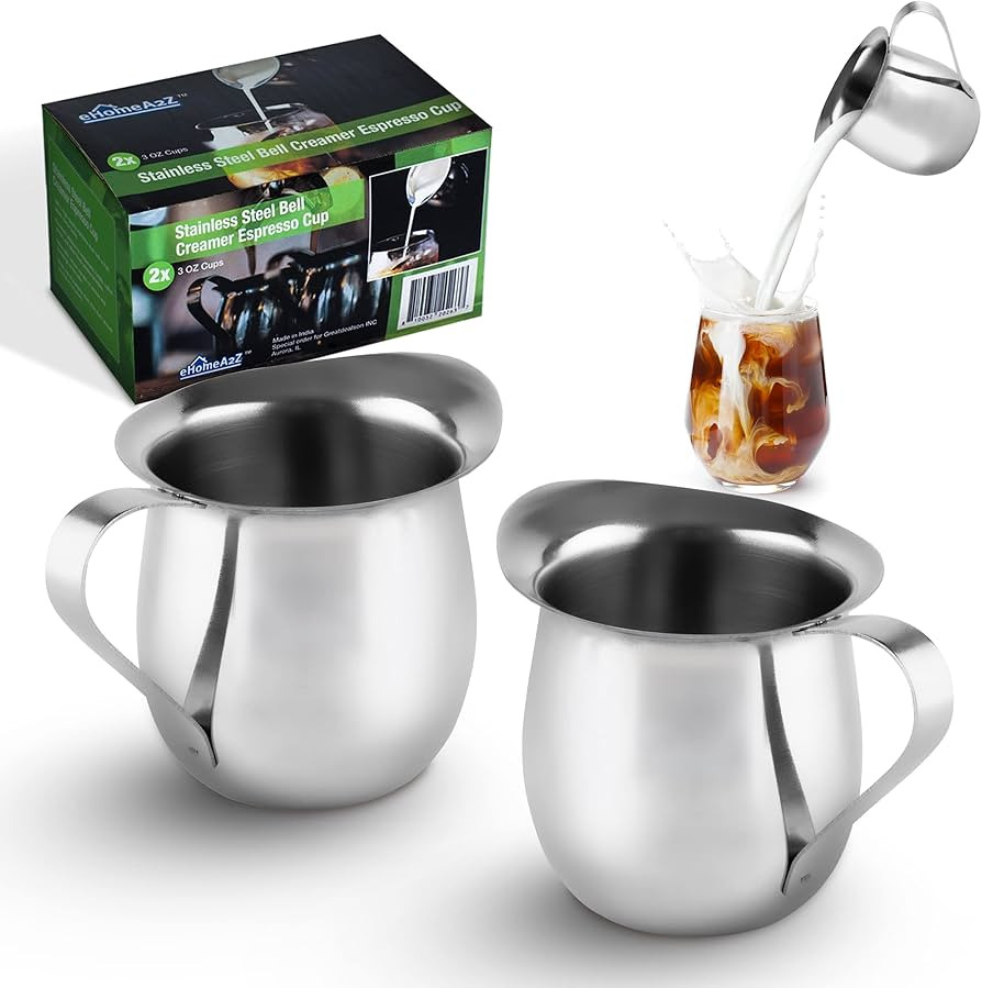 EHOMEA2Z Stainless Steel Bell Creamer Espresso Shot Frothing Pitcher Cup Latte Art (2, 3 Oz) | Amazon (US)