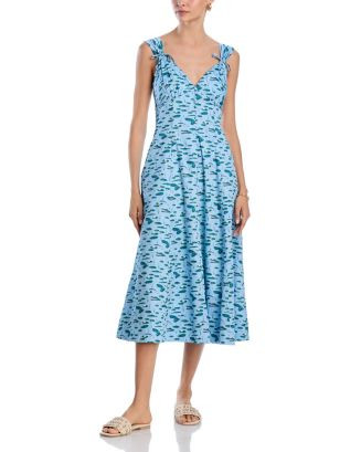 AQUA Printed Tie Shoulder Midi Dress - Exclusive  | Bloomingdale's Women | Bloomingdale's (US)