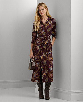 Lauren Ralph Lauren Women's Belting-Print Crepe Shirtdress, Regular & Petite - Macy's | Macy's