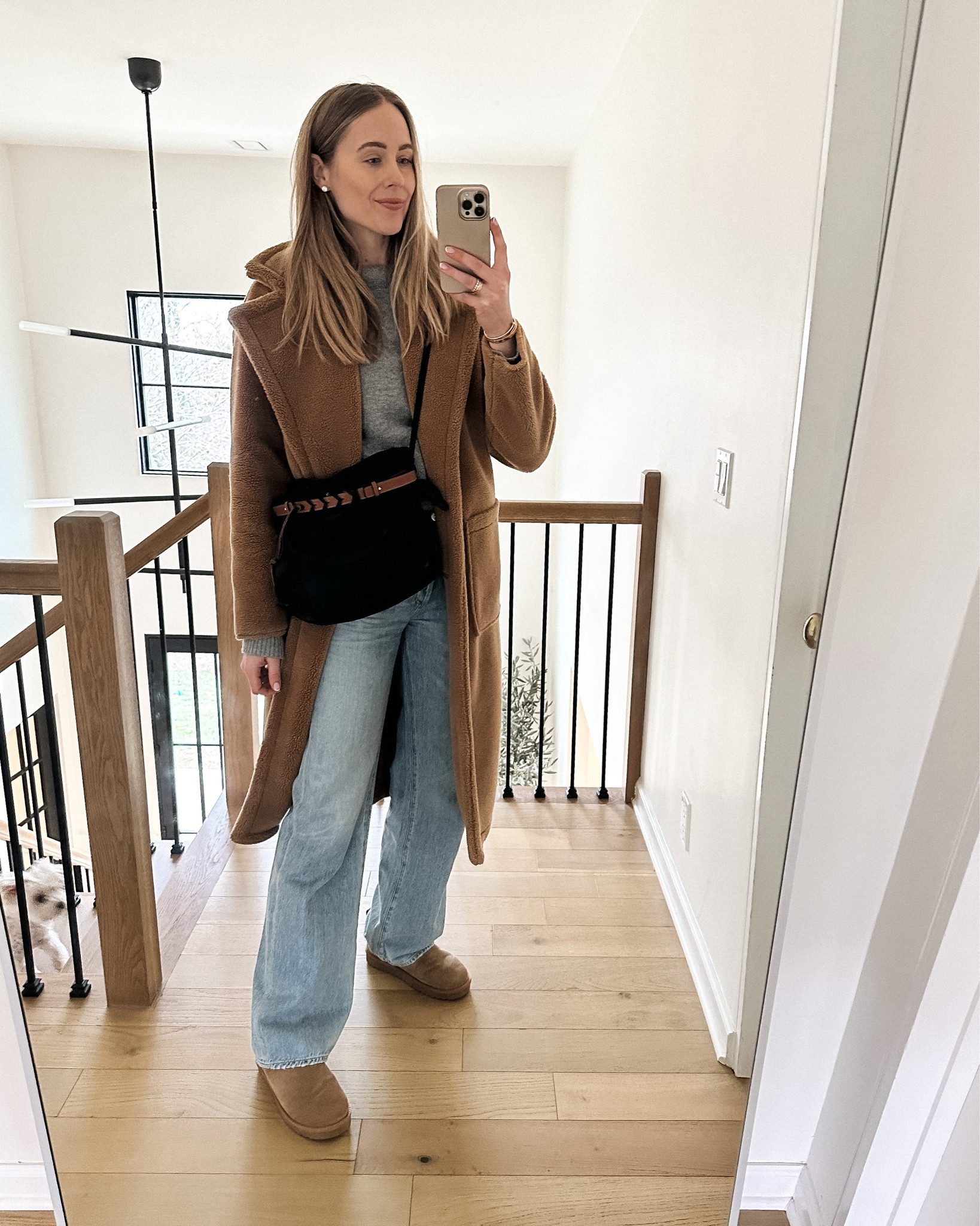 Fashion Jackson wearing Brown Teddy Coat Grey Sweater Citizens Annina Trouser Jeans Ugg Mini Boots Dupes Loewe Flamenco Crossbody Winter Outfit Daily Outfit #fashionjackson #jeans #winteroutift 

#LTKstyletip #LTKunder100 #LTKshoecrush
