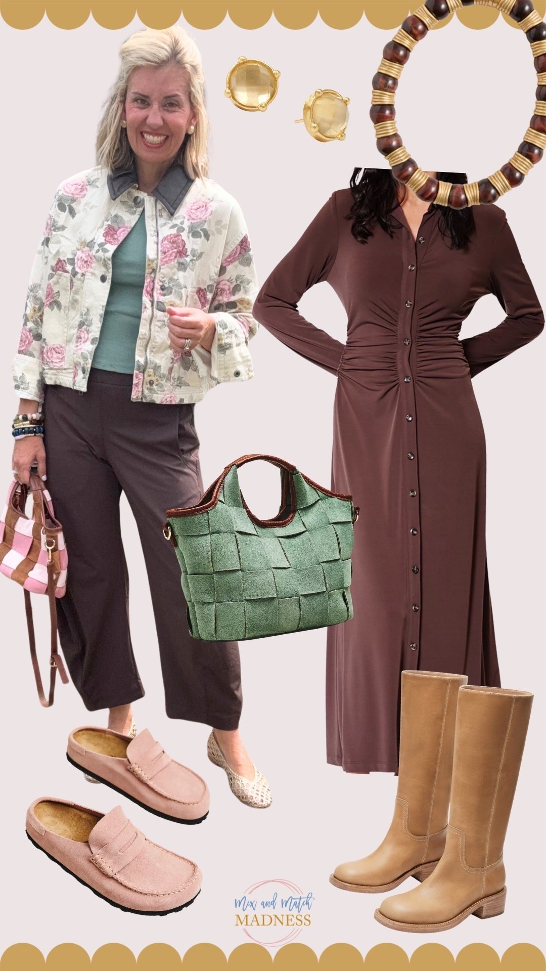 Obsessed with this jacket!!! Paired it with the pants I can’t quit wearing, and loving this super flattering dress! ￼

Tank - small petite 
Jacket - xs
Pants - 4P
Flats - 7.5 (sized 1/2 down)

Code Catherine20 at Allie + Bess