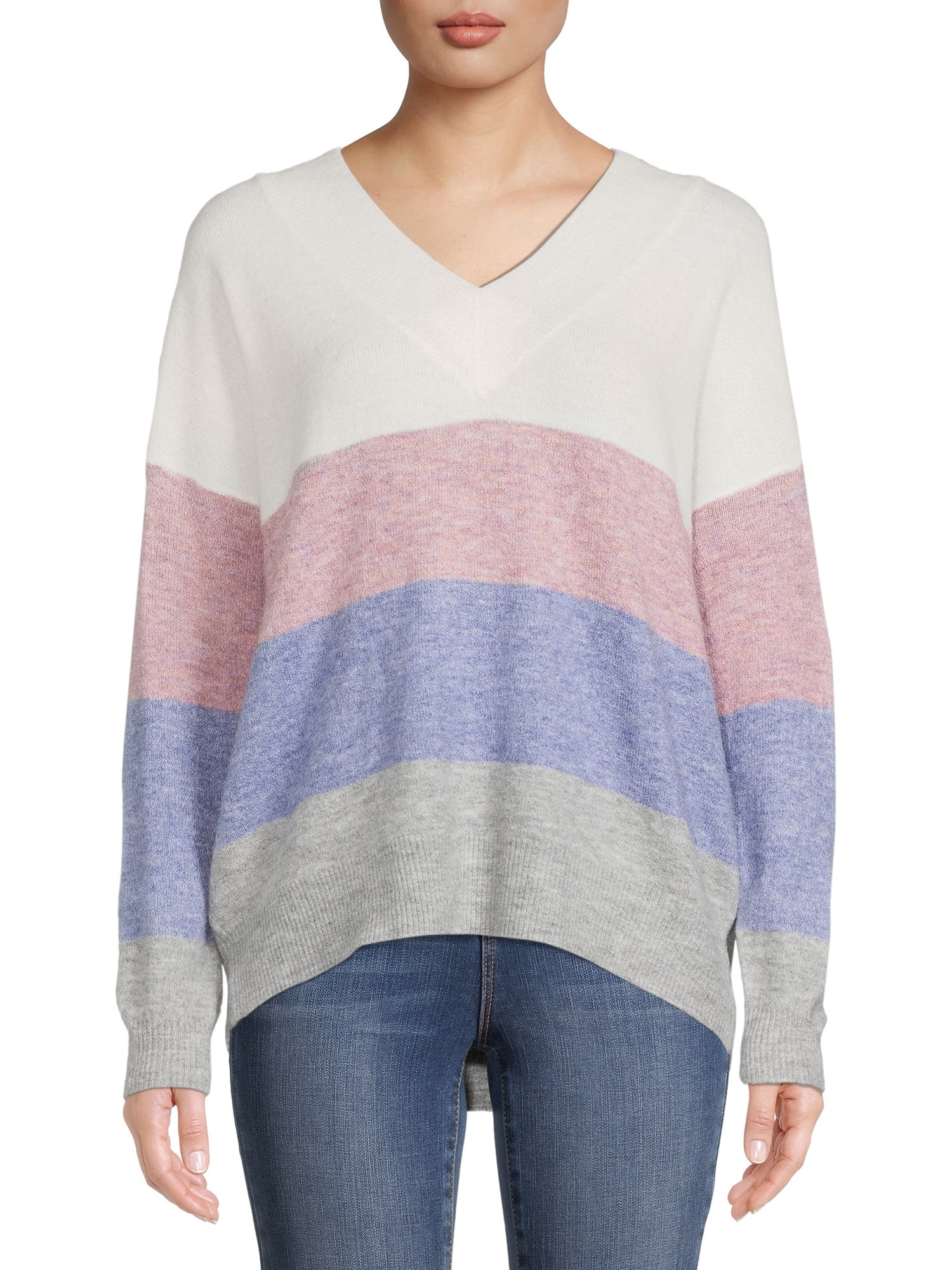 Dreamers by Debut Women's Striped V-Neck Sweater - Walmart.com | Walmart (US)