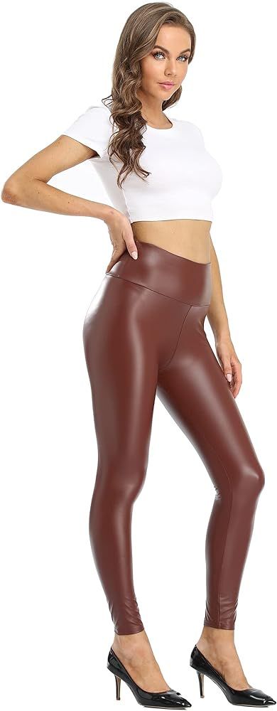 Kotii Women's Soft Faux Leather Leggings Butt Lifting Pants PU High Waisted Pleather Pants | Amazon (US)