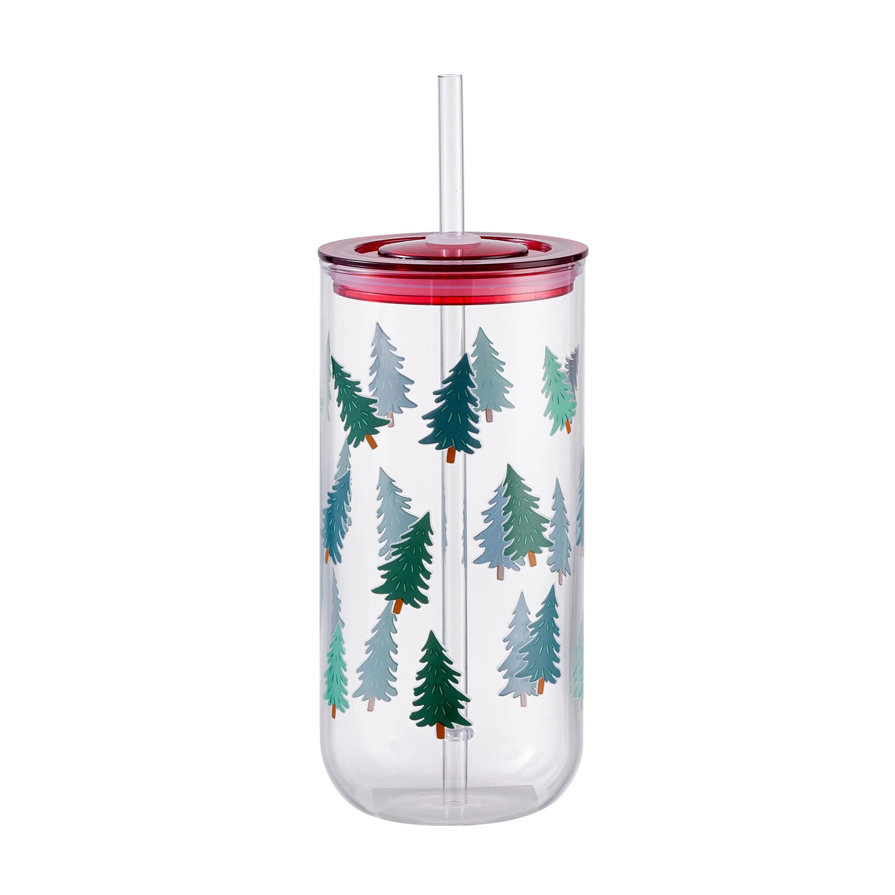 Christmas Trees Can Sipper Glass with Lid 20 OZ Holiday Time | Walmart (US)