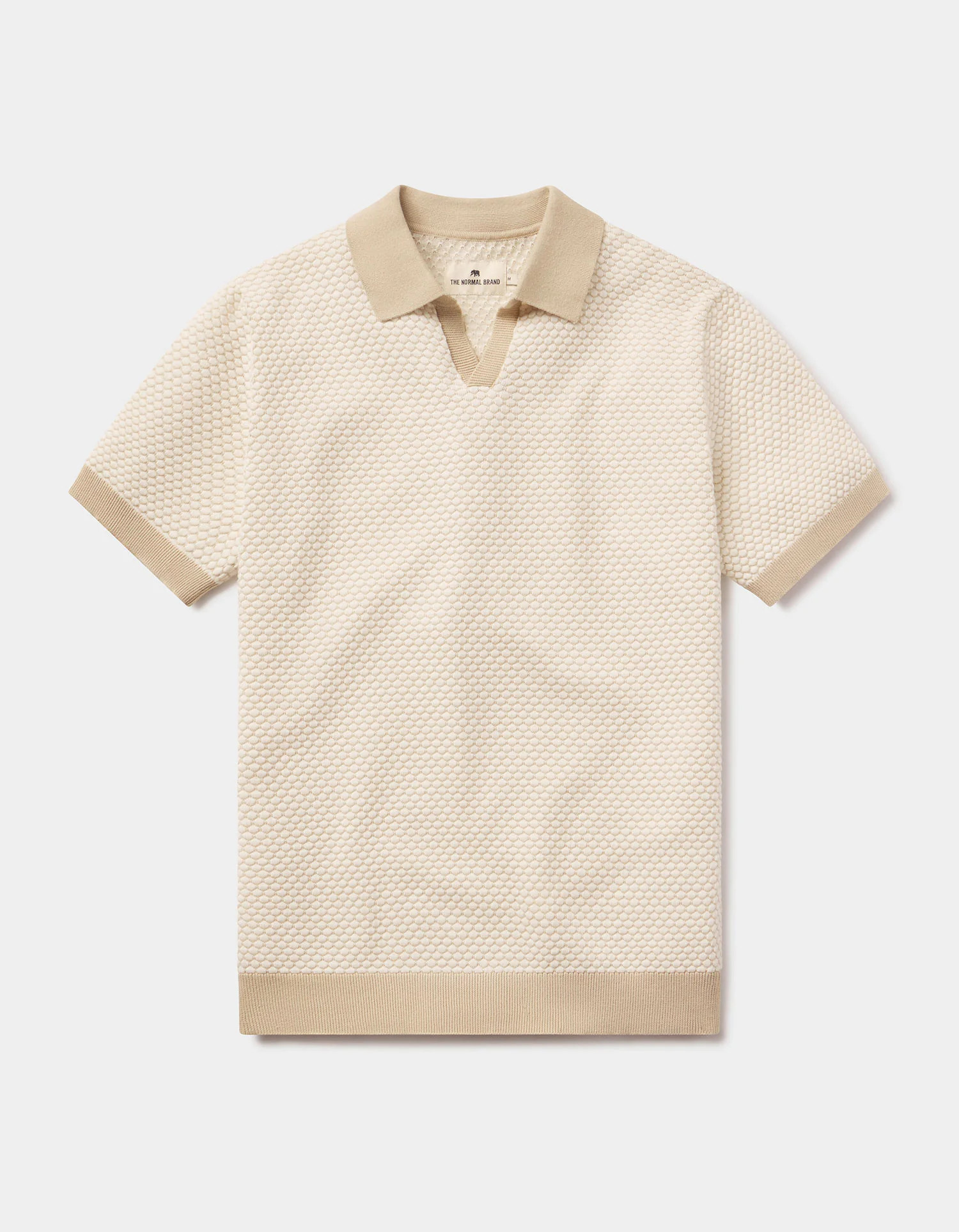 Robles Knit Jacquard Polo in Ivory/Khaki | The Normal Brand