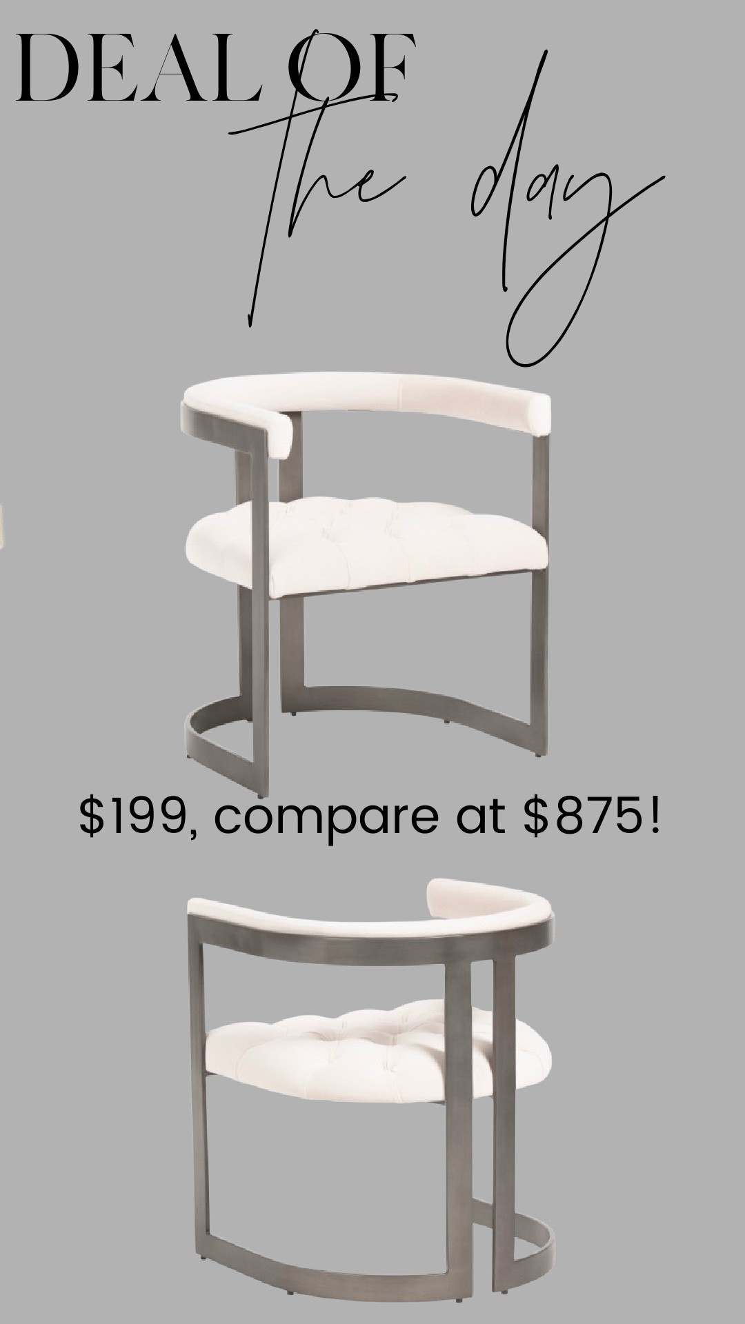 Deal of the day — and it’s almost gone.
This chair looks like a designer piece but it’s only $199 (compare at $875). Sculptural, neutral, and so good for a desk, vanity, or accent spot.
Only 4 left as of now 🤍

#LTKSaleAlert #LTKHome