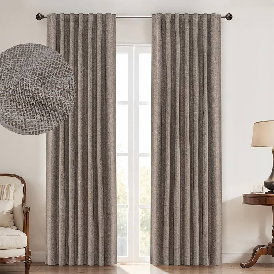 100% Blackout Shield Blackout Curtains 108 Inches Long 2 Panels Set Blackout Curtains for Bedroom Thermal Curtains for Summer Textured Room Darkening Curtains for Living Room,W50 X L108,Mocha | Amazon (US)