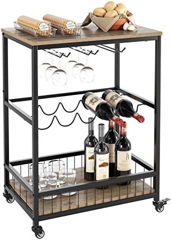 HOMECHO Wine Bar Cart, Simple Modern Beverage Cart with Wine Rack/Glass Holder, Rolling Serving C... | Amazon (US)