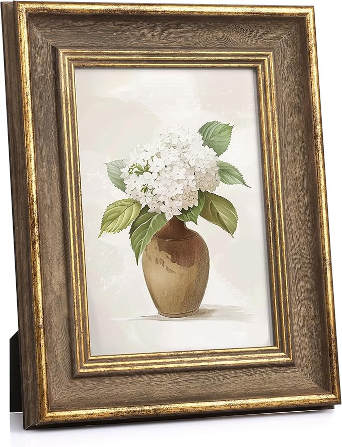 Afuly 5x7 Vintage Picture Frame Elegant Retro Picture Frames Wood Gold Photo Frame Wall Hang Desk... | Amazon (US)
