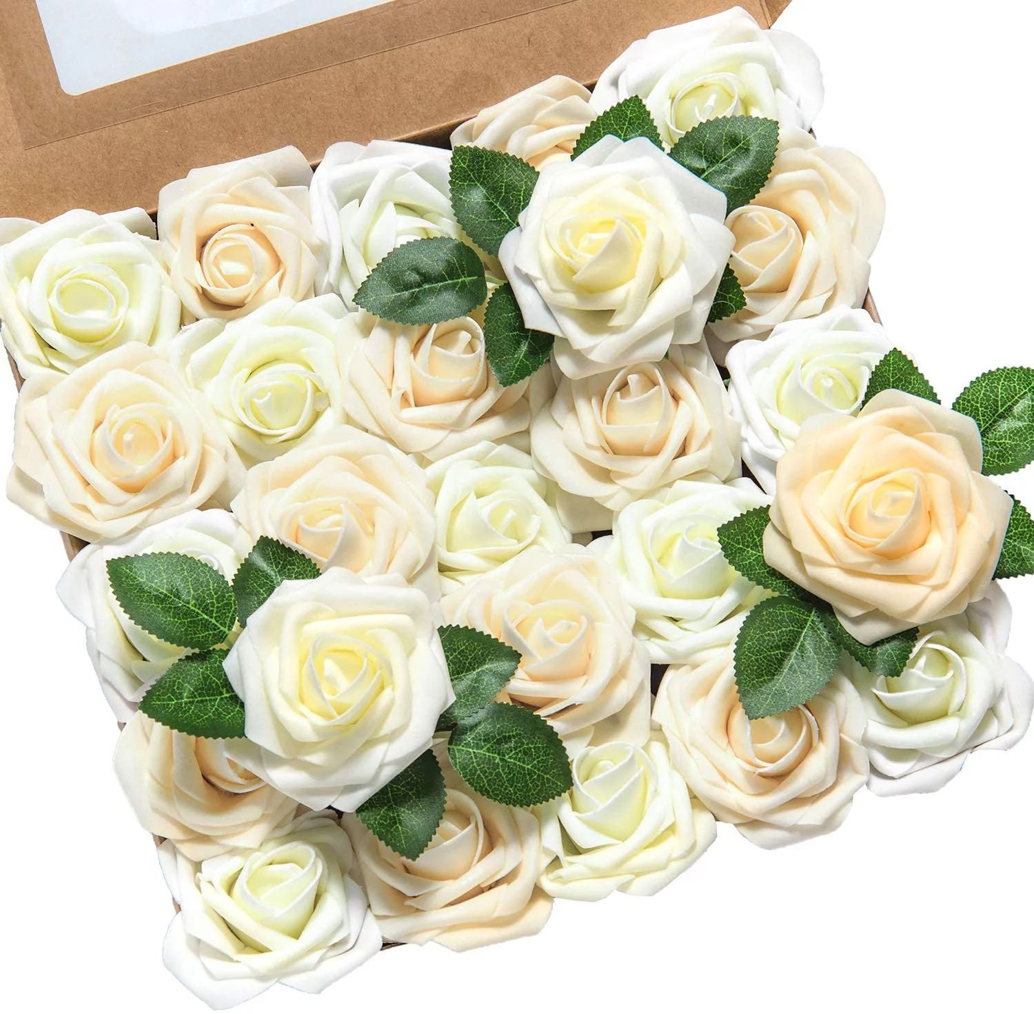 Artificial Flowers 25pcs Real Looking Ivory Cream Heirloom Roses w/Stem for DIY Wedding Bouquets ... | Walmart (US)