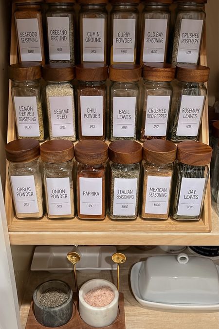 Spice cabinet organizer, seasoning spice glass jars containers with sticker labels, spice jar stand. 

#LTKhome #LTKunder50 #LTKunder100