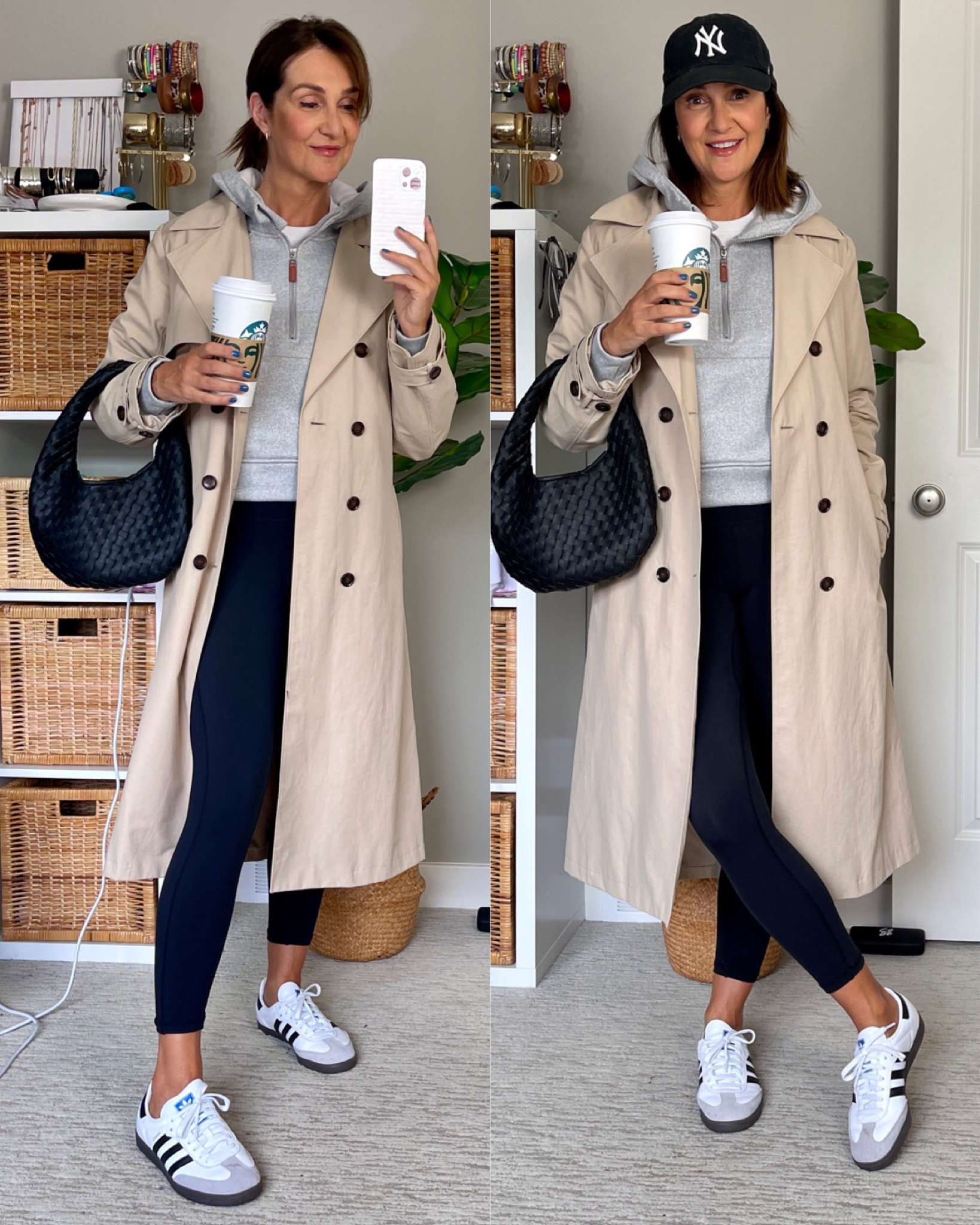 Pinterest inspired casual fall look! 
Love the combo of a casual leggings, hoodie and sneaker look with a more elevated coat like a classic trench.
Wearing my usual S in everything and got men’s size 6 in the Sambas (I’m women’s 7.5).


#LTKstyletip #LTKtravel #LTKshoecrush