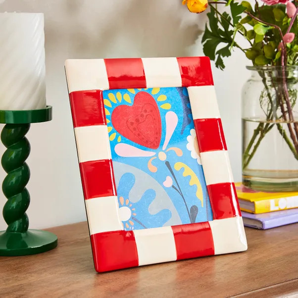 Striped Ceramic Photo Frame | Dunelm