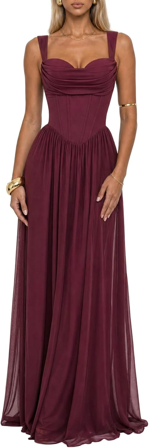 Celeste Women's Milkmaid Faux Corset Formal A-Line Maxi Dress | Amazon (US)