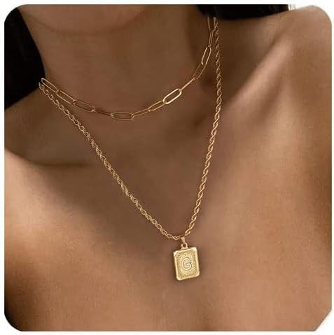 Yooblue Gold Layered Initial Necklaces for Women, 14K Gold Plated Initial Pendant Necklaces Paper... | Amazon (US)
