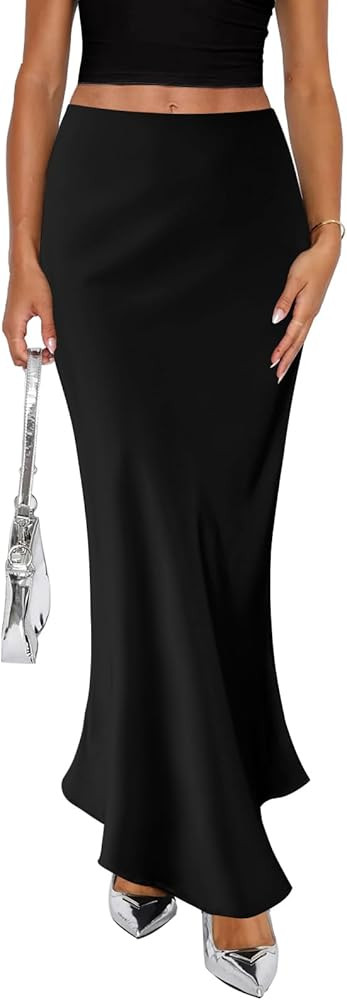 Spring Summer Skirts 2024 Satin Skirt High Waisted Maxi Cocktail Party Wedding A-Line Long Skirts | Amazon (US)