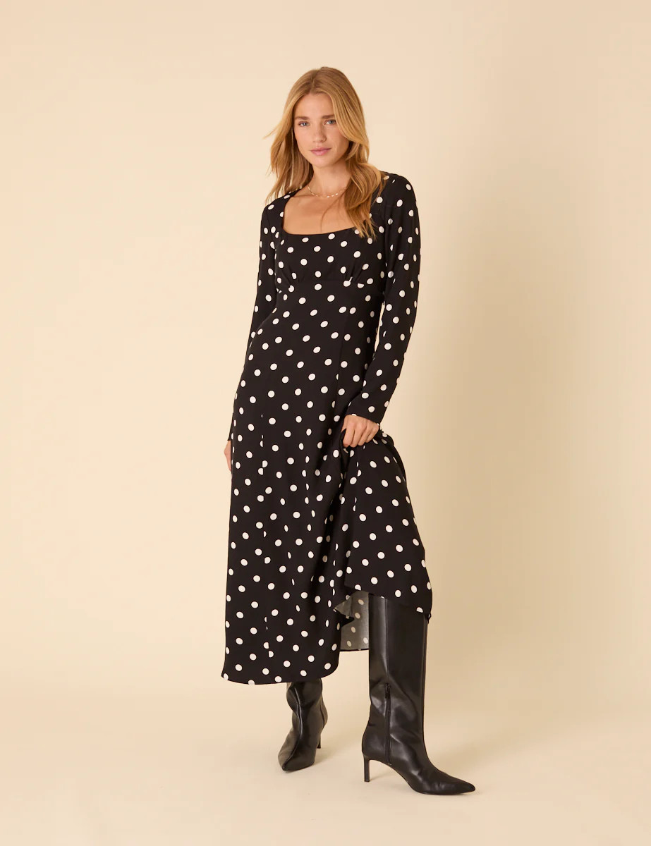 Black Polka Dot Delilah Midi Dress | Nobody's Child