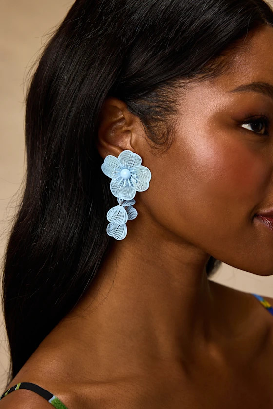 Elle Blue Floral Drop Earrings | Lulus