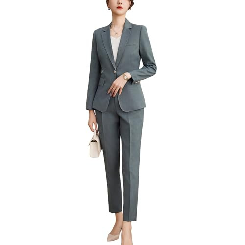 YYNUDA Women's Business One Button Suit Set Ladies 2 Piece Office Work Solid Pantsuit Gray | Amazon (US)