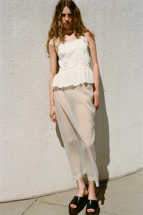 EMBROIDERED FLORAL TIE TOP | Zara UK