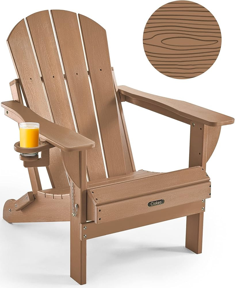 Ciokea Folding Adirondack Chair Wood Texture, Patio Adirondack Chair Weather Resistant, Plastic F... | Amazon (US)
