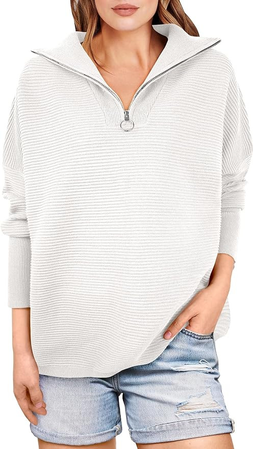 ANRABESS Women Quarter Zip Oversized Casual Loose Rib Knit Cozy Pullover Sweaters Top 2024 Fall F... | Amazon (US)