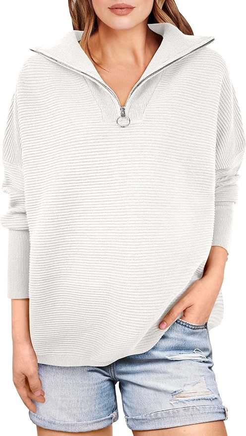 ANRABESS Women Quarter Zip Oversized Casual Loose Rib Knit Cozy Pullover Sweaters Top 2024 Fall F... | Amazon (US)