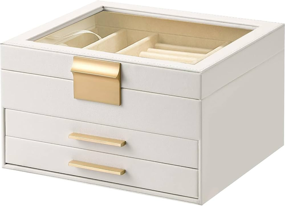 Jewelry Box with Clear Top,3-Layer Large Jewelry Box Organizer for Women,Earrings Rings Necklace ... | Amazon (US)