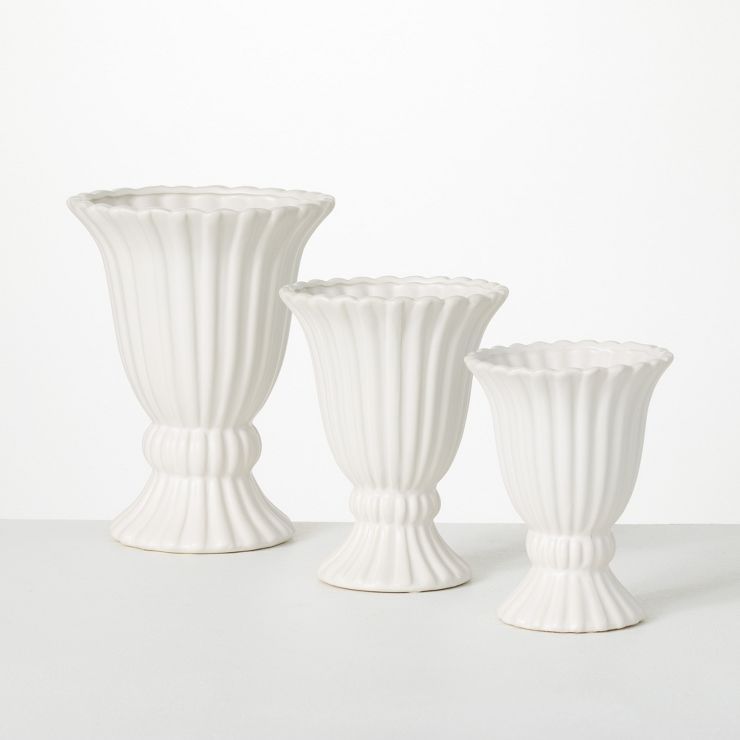 Sullivans Matte White Ribbed Ceramic Urn Set of 3, 10"H, 8"H & 7"H White | Target