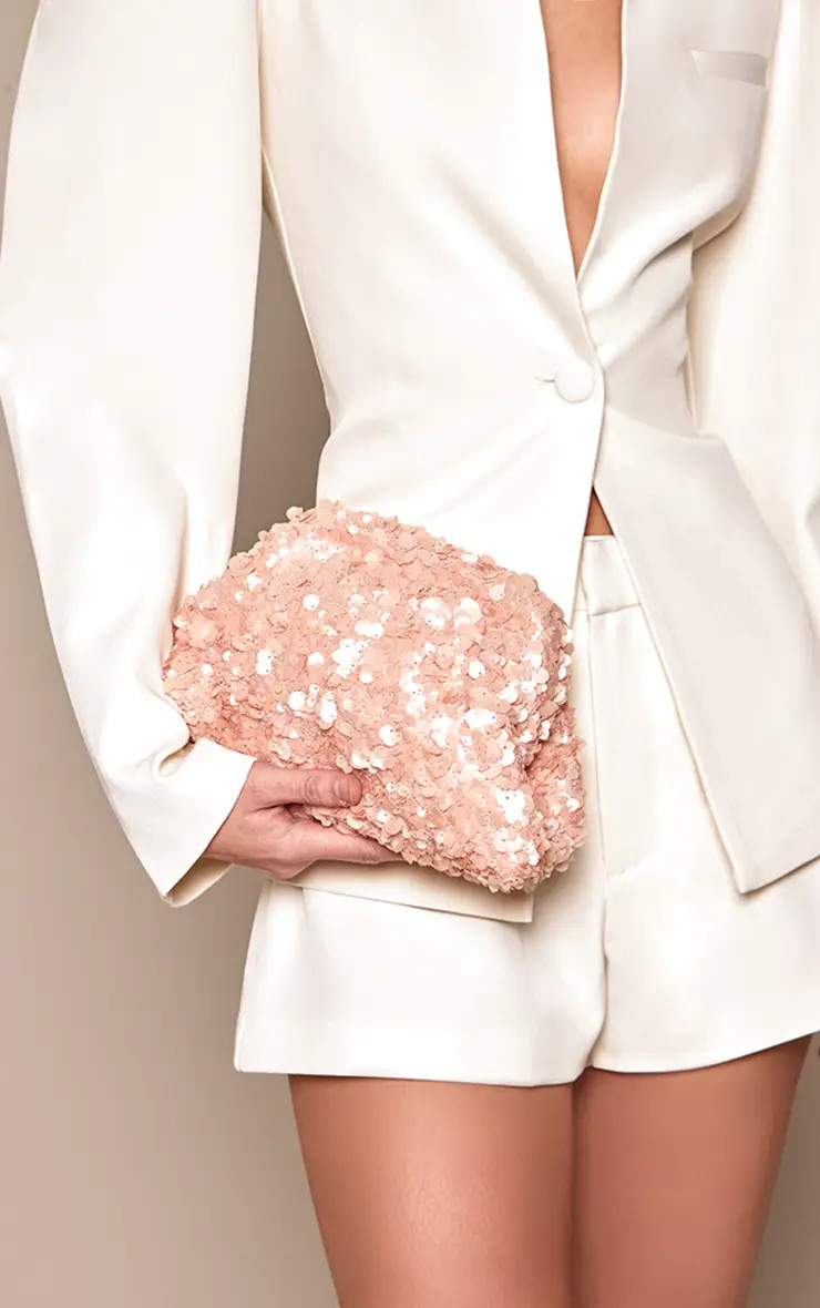 Dusty Pink Sequin Pouch Clutch Bag | PrettyLittleThing UK