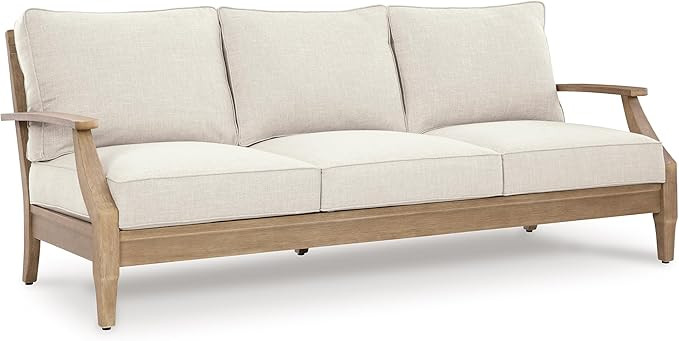 Signature Design by Ashley Carter Hall Outdoor Eucalyptus Patio Sofa with Cushion, Beige | Amazon (US)