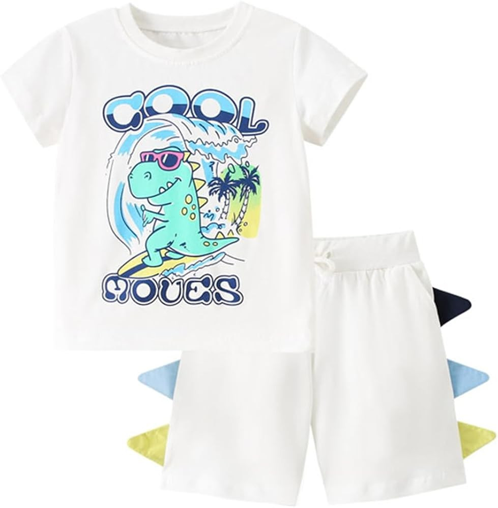 Toddler Boys Summer Clothes Sets Short Sleeve Tee Shirt and Short Set Kids Dinosaur Printing Clot... | Amazon (US)