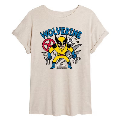 Women's Marvel Wolverine Doodles Oversized Graphic T-Shirt - Birch - Large | Target
