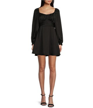 Satin Long Sleeve Tie Waist Mini Dress | Dillard's