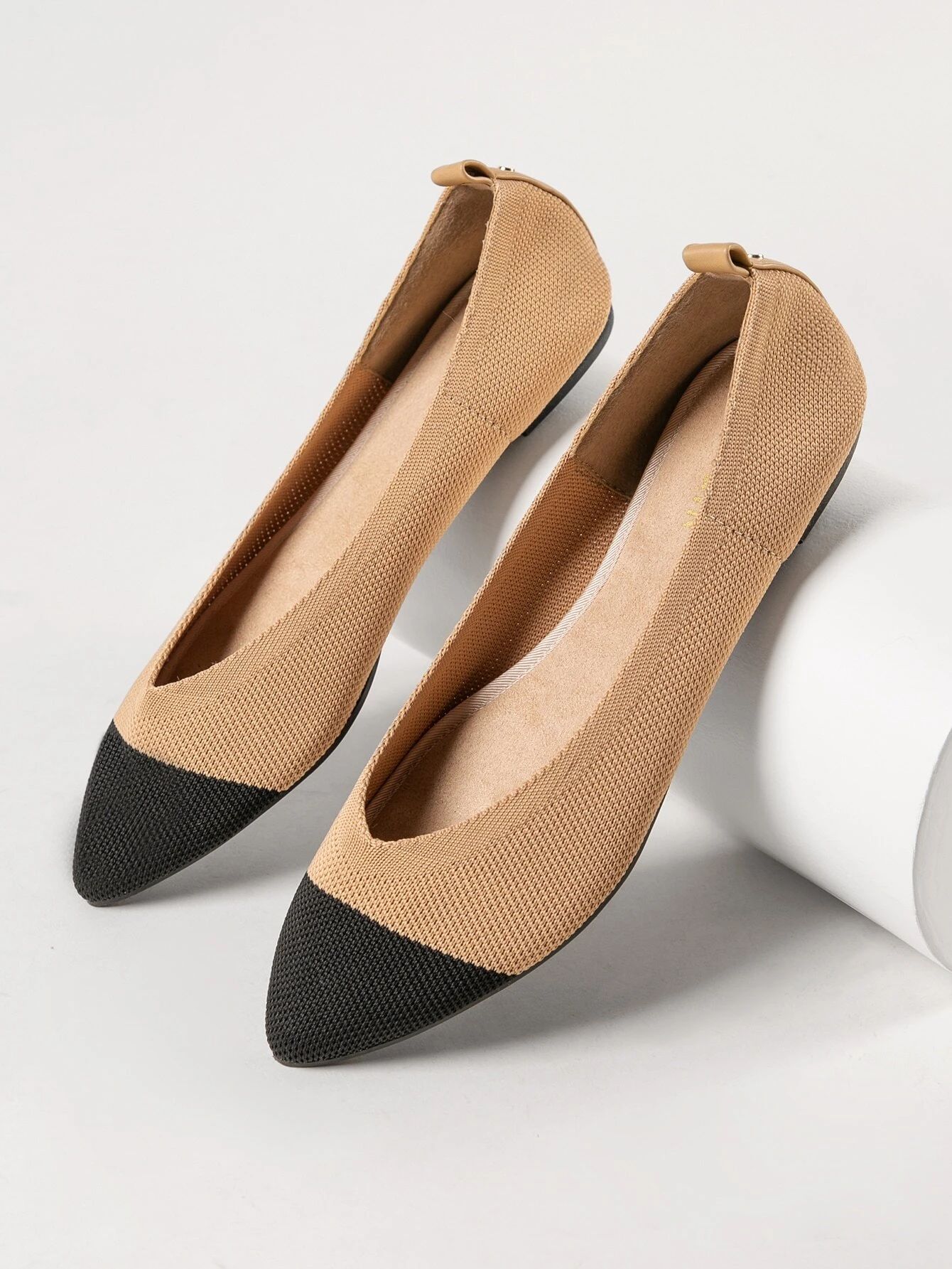 Two Tone Pointed Toe Knitted Slip On Flats | SHEIN
